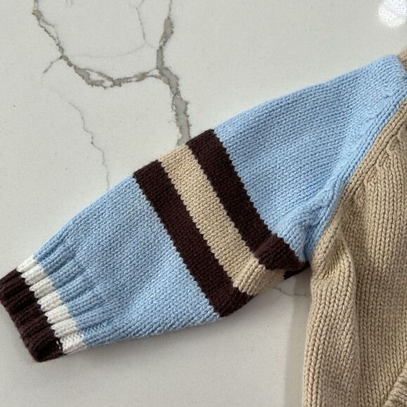 Carter's | Infant Boys Football Letterman Blue Tan Zip Knit Cardigan Sweater 0-3 - Picture 7 of 14